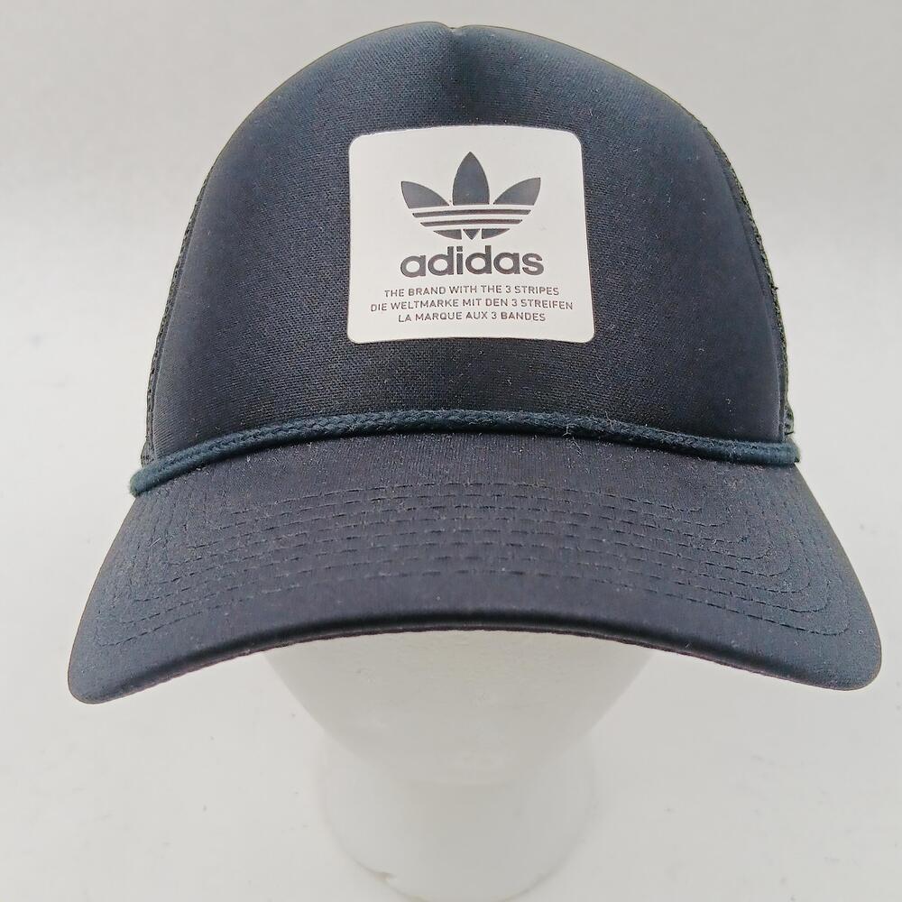 Adidas Hat Cap Snap Back One Size Black Trucker Mesh Trefoil Patch Mens